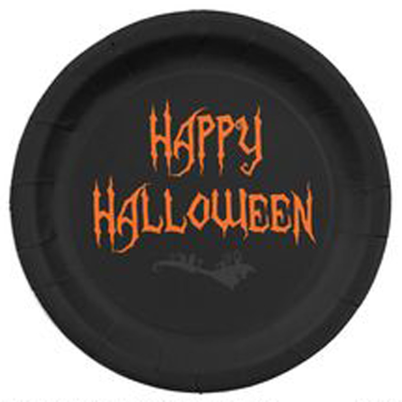 Luxurious Round Shaped Metal Wall Plate Black Happy Halloween Spooky Design Graveyard Bats Sticker Shelves Hand Crafted