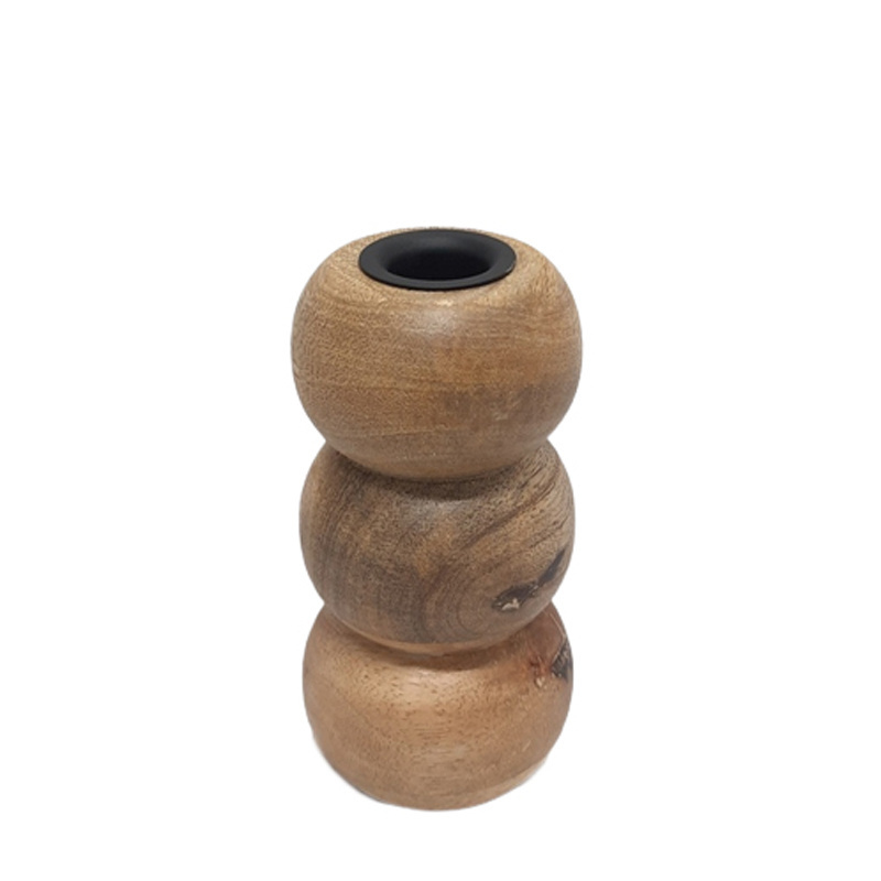 Set Of 4 Mango Wood Candle Stand Black & Natural Brown Colour Medium Size cylinder candle stand For Home & Table Top