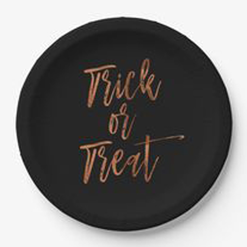 Premium Round Shape Metal Wall Plate Halloween Trick or Treat Brown Black Sticker Accent Interior Living Room