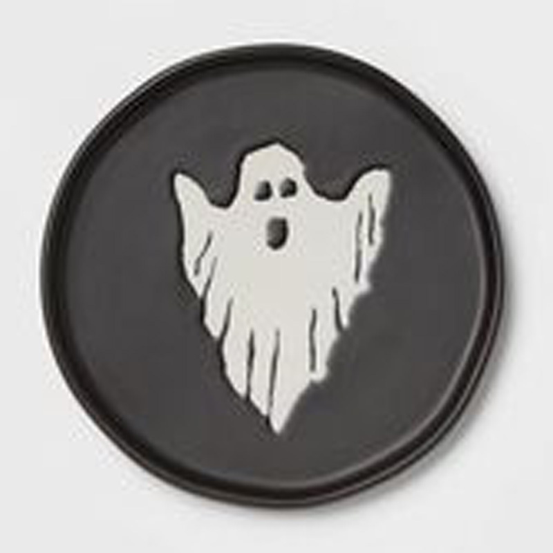 Trending Hanging Round Shape Metal Wall Plate Black Happy Halloween Ghost Pumpkin Sticker Wall Plaque Nightlight Mirrors