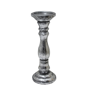 Set Of 3 Iron & Wood Candle Pillar Holder Silver Color Medium Size tall candle Holder For Wedding & Home Decor