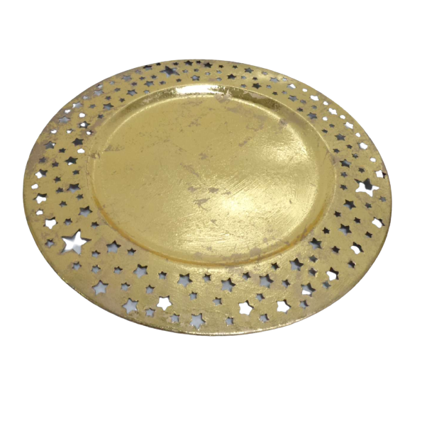 Classic Design Round Charger Plate Gold Foil Iron Dish And Tray For Serving Food In Restaurant Handcrafted In Bulk