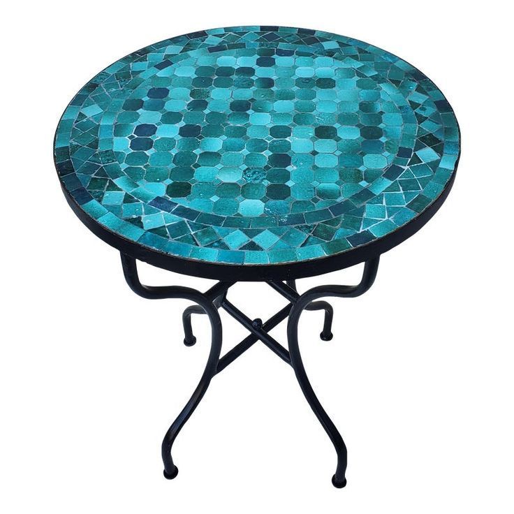 Hot Selling Black & Sky Blue Side Table golden legs Round shape Blue Mosaic Top Nesting Coffee Table for living room and office