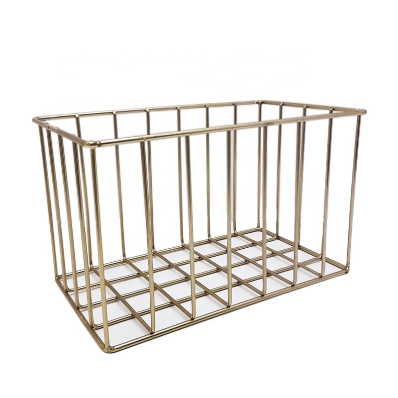 Iron Rectangle Wire Basket Brass EPL Gold Color American Design Laundry Basket For Bathroom And Kitchen Storage Handmade