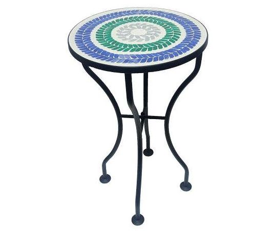 BeniOurain Furniture Iron & Mosaic Moroccan Round Side Table Copper & Blue Colour Fancy Table And Coffee Table For Living Room