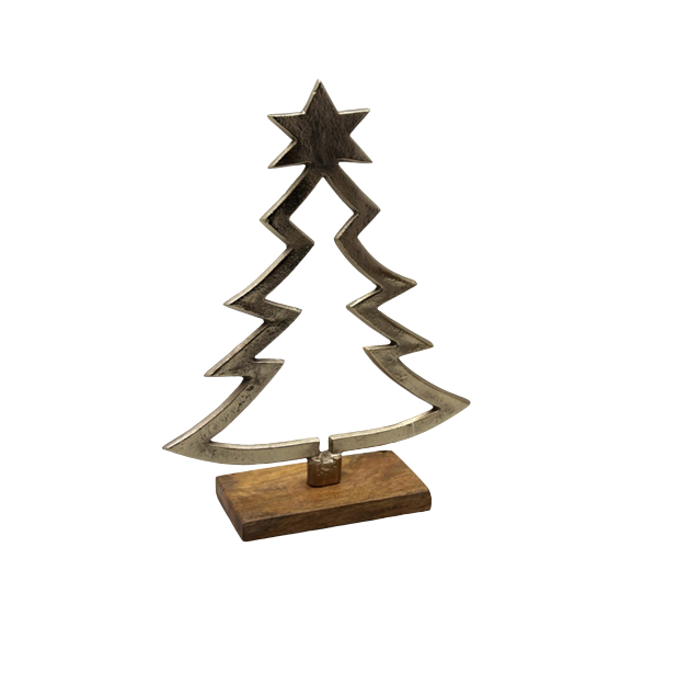 Christmas Decoration Aluminum/Wood X-Mas Tree Rough Brass Usage For Tabletop And Home Decoration Customized In Bulk