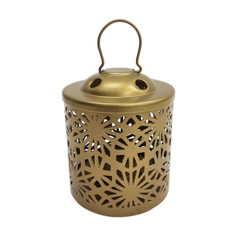 Wholesale Bulk Iron Metal Moroccan Hanging Lantern With T Lite Rich Gold Small Size Candle Votive For Wedding