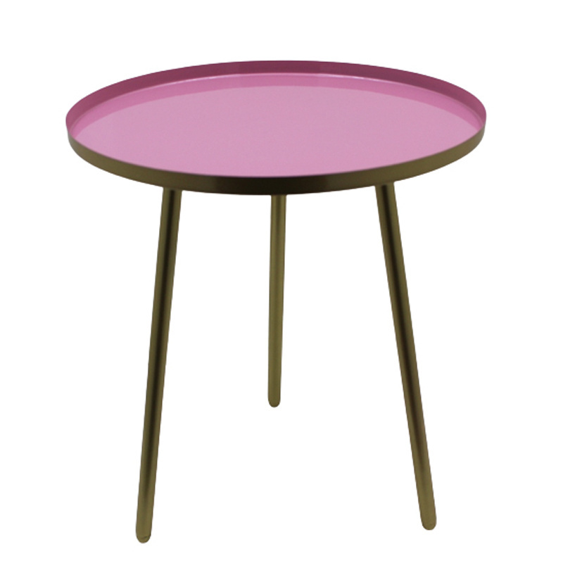 Round Customized End Side Table Iron Pink Plate on 3 Gold legs Decoration Wood Console Table Living Room Bedroom Handmade