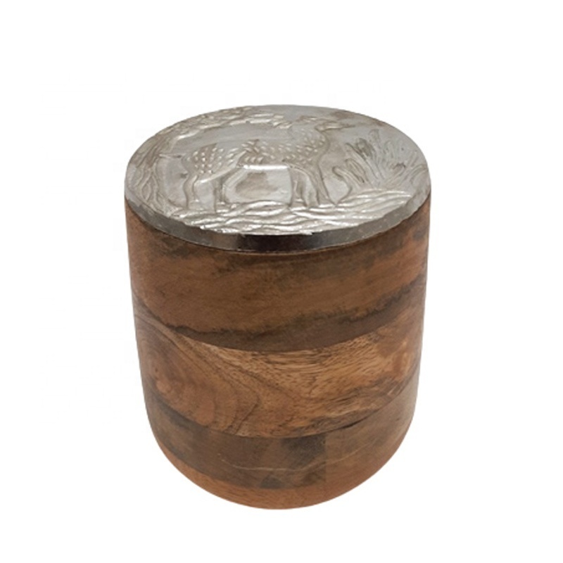 Wooden Round Box With LID White Meena And Wooden Wash White White Wash Food Safe Dry Fruit Box In Bulk