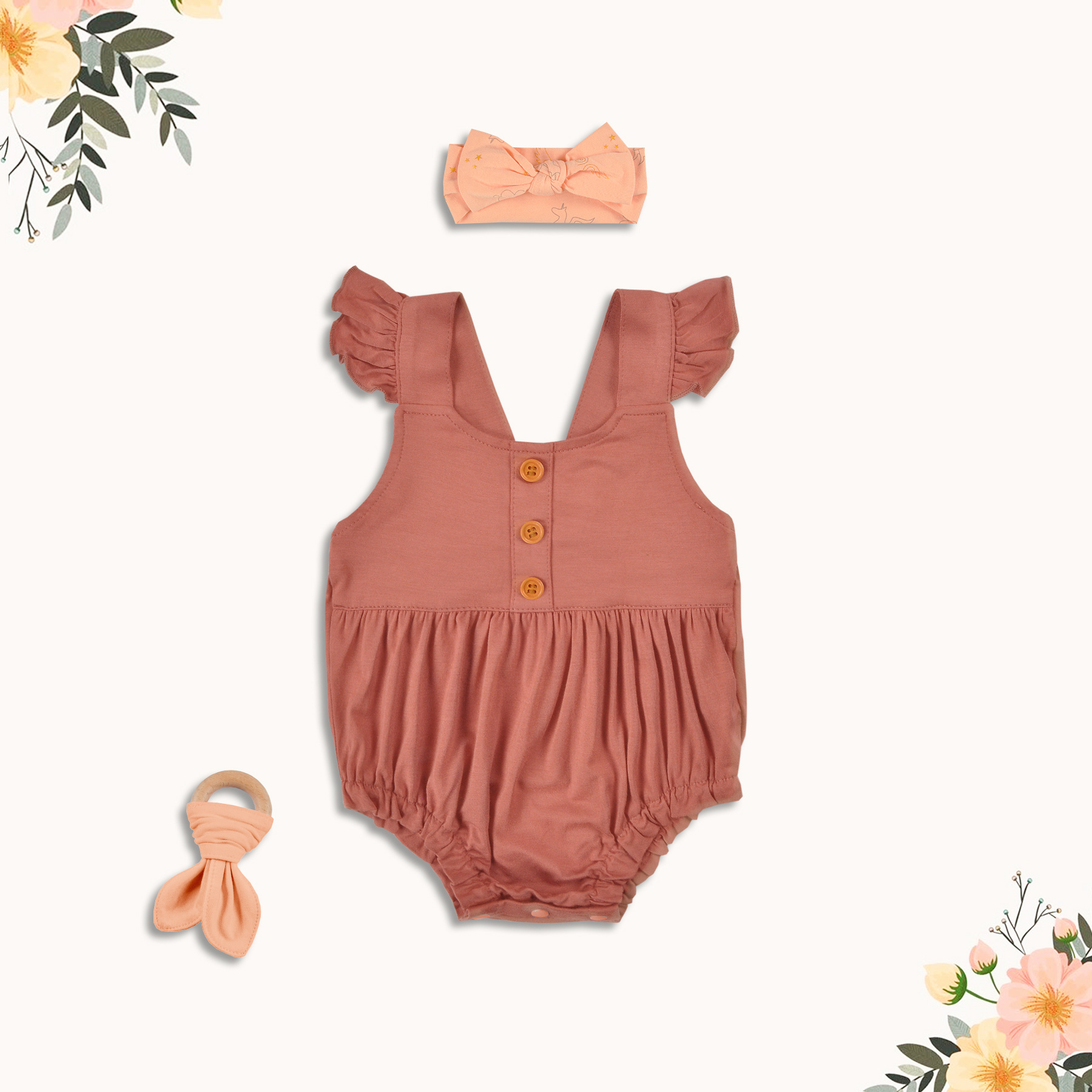 95% bamboo Lovely Romper Sleeveless Summer bamboo Ruffle Baby Girl's Bamboo Romper