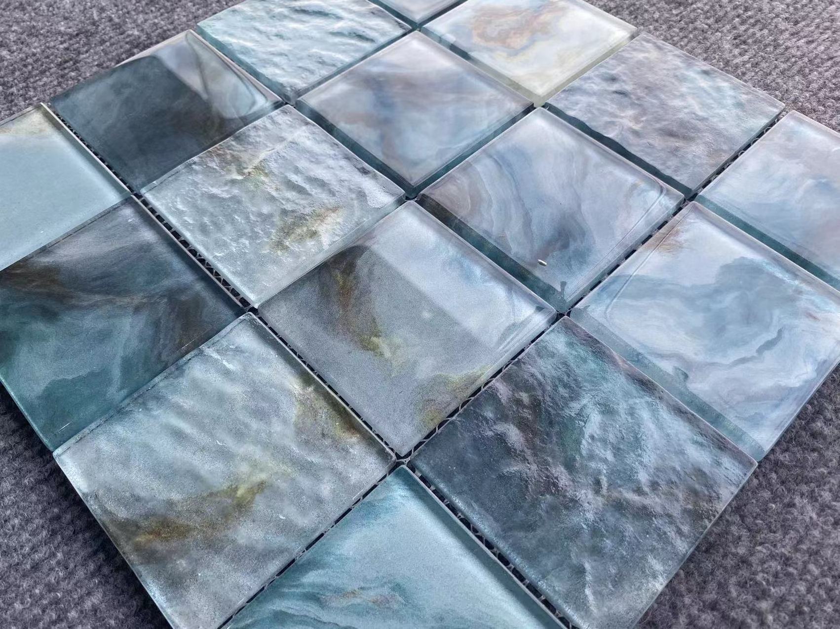 hot sale popular hand painting surface shining shiny mix color glass swimming pool tile glass mosaic