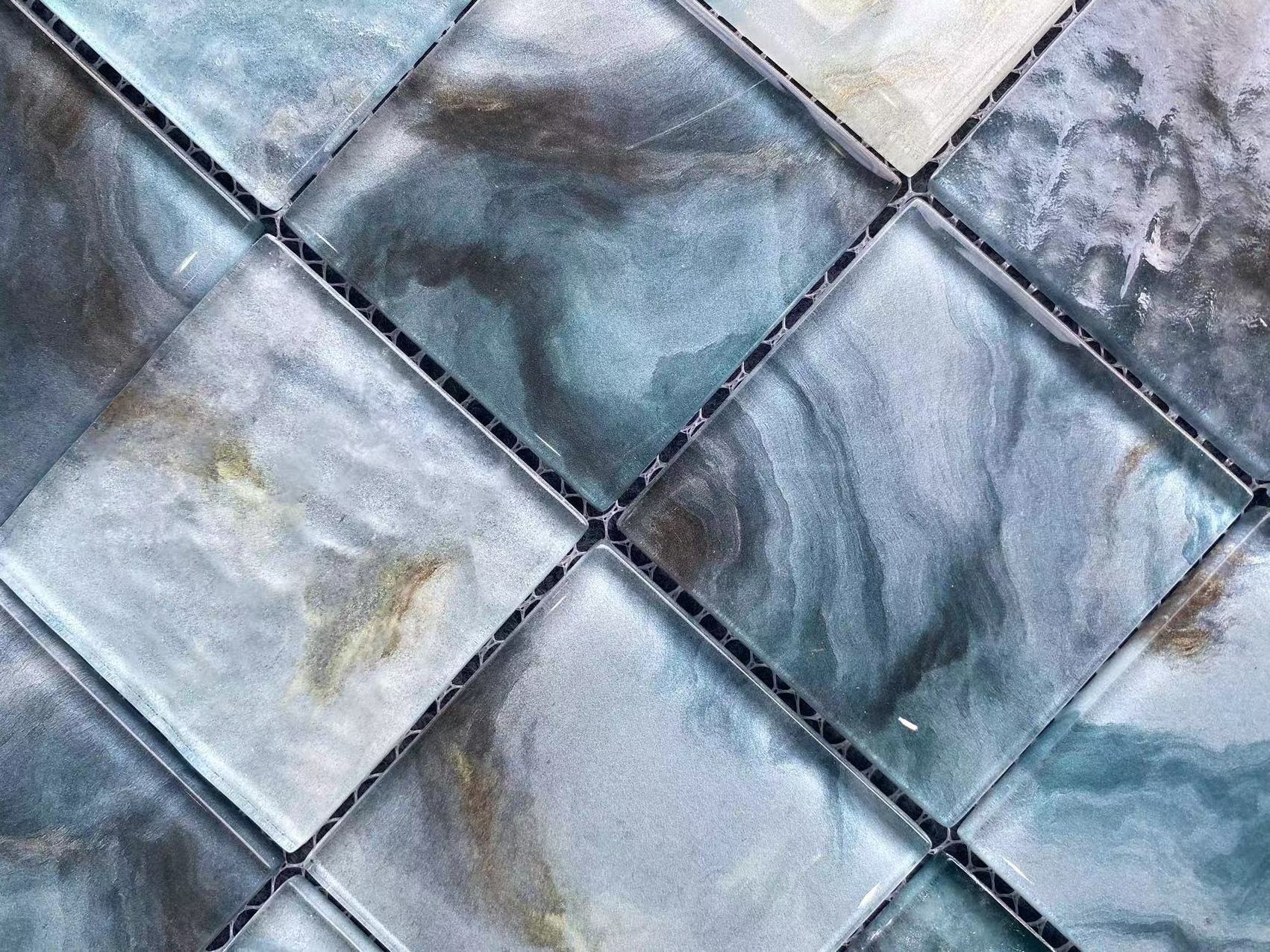 hot sale popular hand painting surface shining shiny mix color glass swimming pool tile glass mosaic