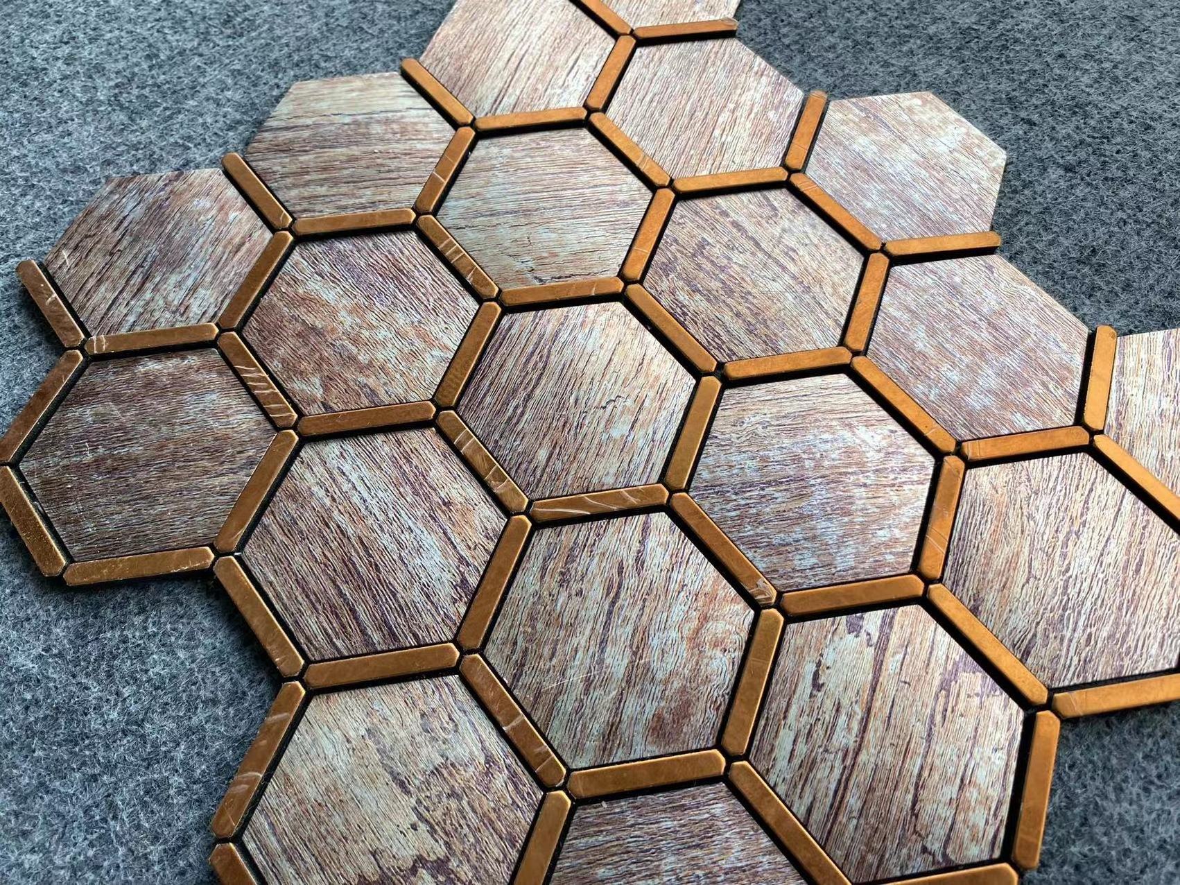 Foshan hexagon self adhesive mosaic tiles kitchen wall decor material tile in peel and stick mosaic tile