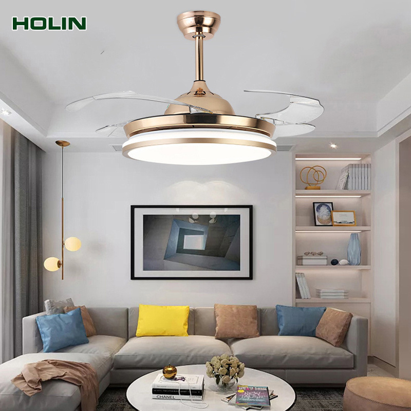 Modern pendant lamp and fan ceiling invisible three-color light LED mute factory direct wholesale The factory directly