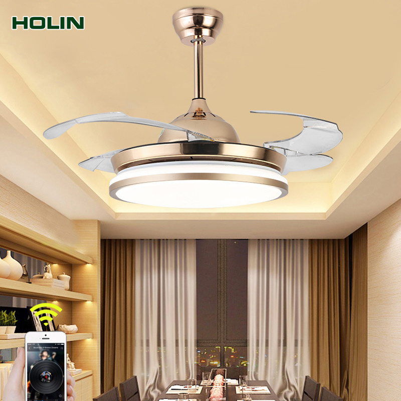 Modern pendant lamp and fan ceiling invisible three-color light LED mute factory direct wholesale The factory directly