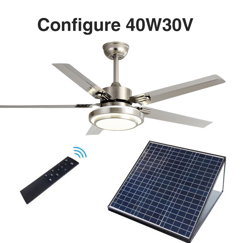 52-inch40W30V solar ceiling fan Inverter DC motor Rechargeable solar fan light with solar panel LED light Ceiling fan light