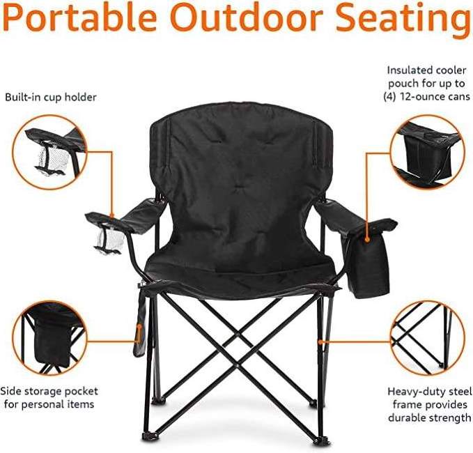 Wholesale Custom Lightweight Outdoor Giant Foldable Portable Big Outdoor Folding Beach Fishing Camping Chair with Cooler Bags