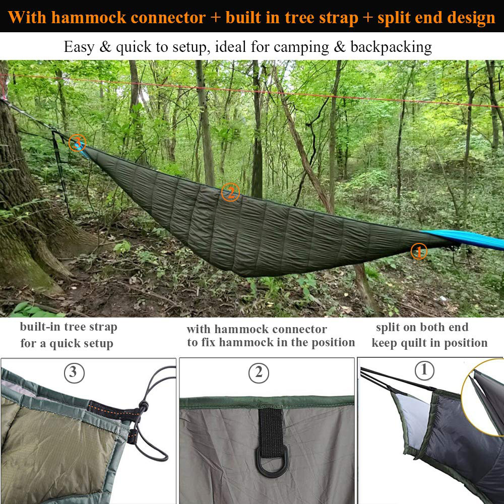 Single Double Full Length Winter Camping Hammock Blanket Bottom Big Size Quilted Fabric Swing Insulated Hammock Underquilt