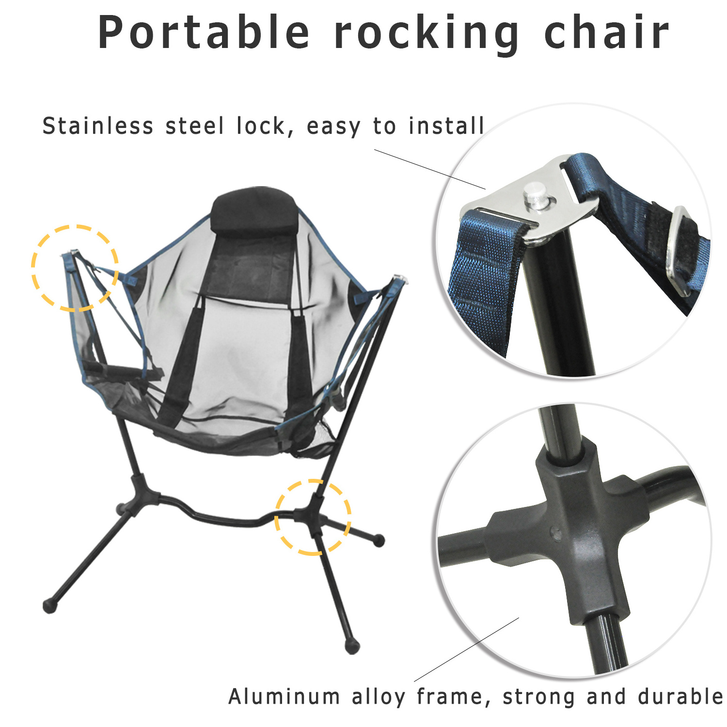 2021 new style aluminium swinging rocking camp reclining chairs for sale