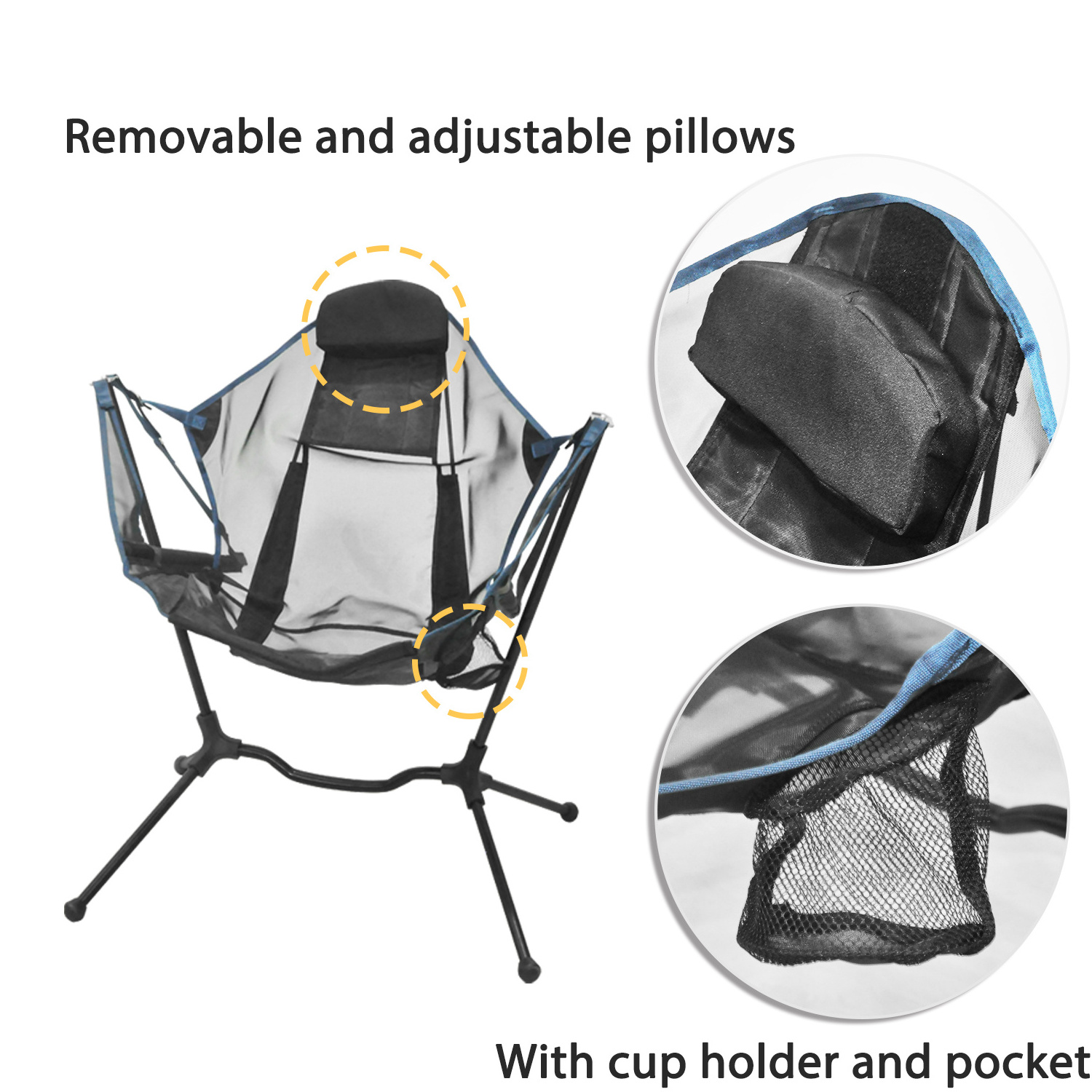 Outdoor Travel Chair Foldable Swing Hammock Portable Recliner Luxury Folding Rocking Chair for Camping