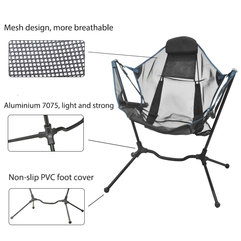 Outdoor Travel Chair Foldable Swing Hammock Portable Recliner Luxury Folding Rocking Chair for Camping