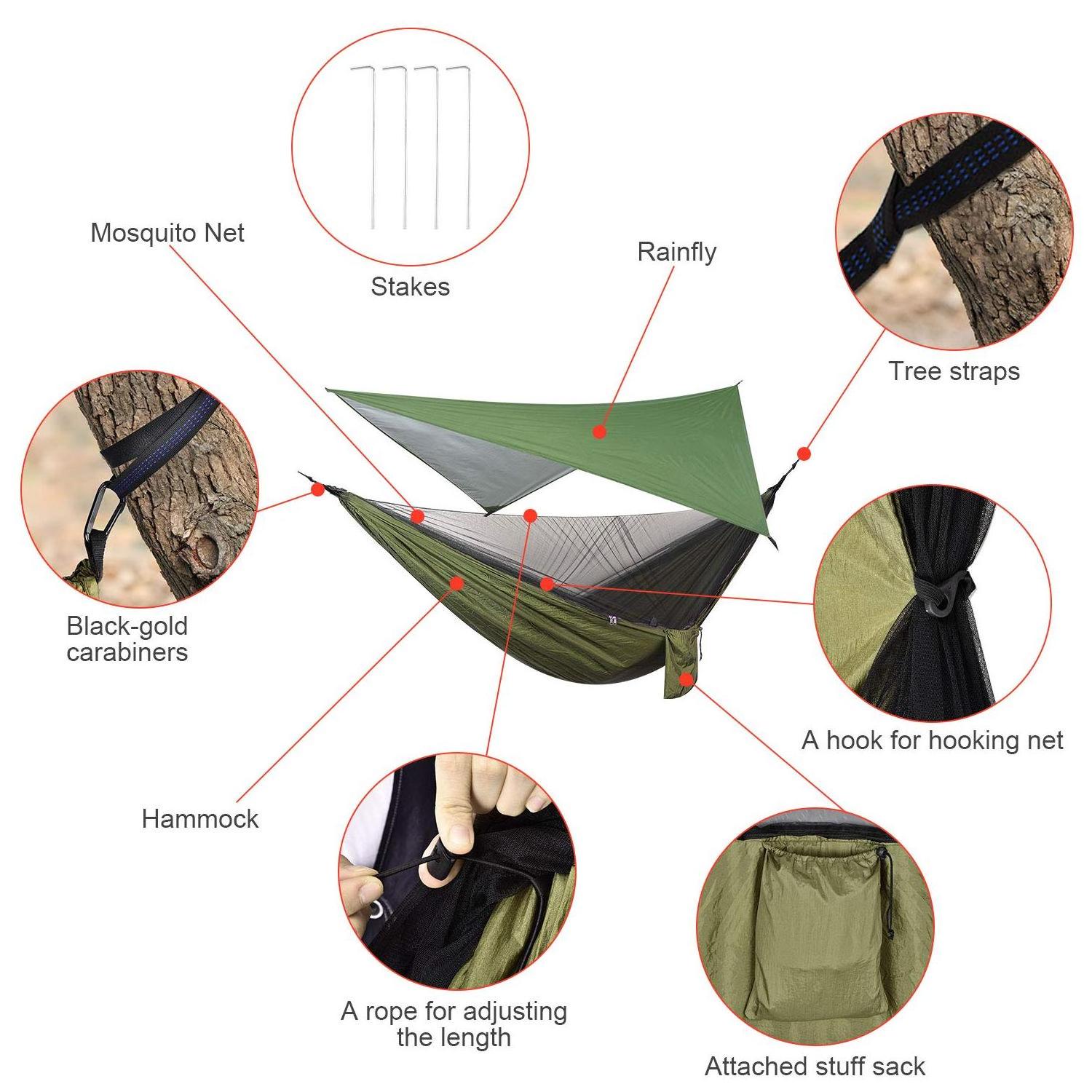 Wholesale Hot Outdoor Swing Hammock Bug Net Ultra Light Camping Nylon Hammock Swing Tent Tarp with Mosquito Net and Rain Fly