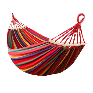 Hammock Outdoor Portable Canvas Knot Tree Straps Camping Patio Backyard Canvas Hammock with Two Anti Roll Balance Beam