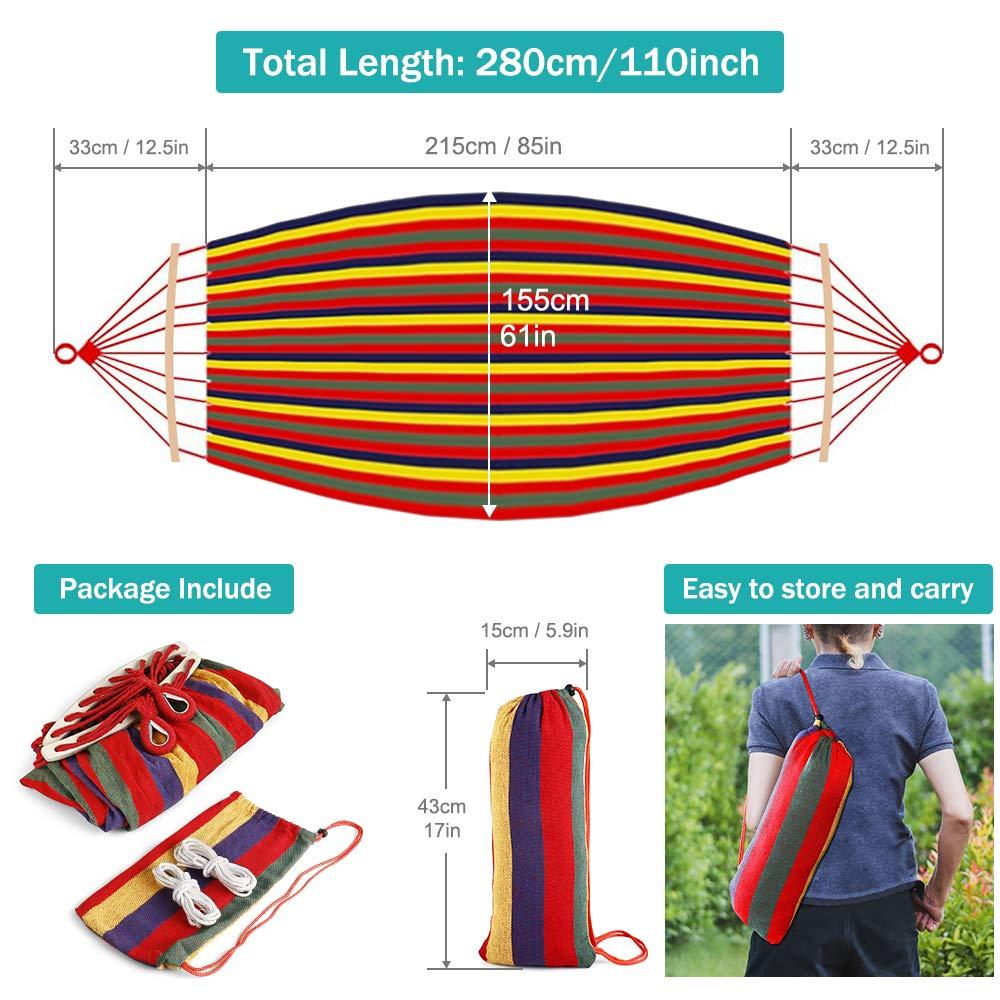 Hammock Outdoor Portable Canvas Knot Tree Straps Camping Patio Backyard Canvas Hammock with Two Anti Roll Balance Beam