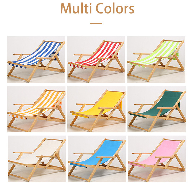 Custom Logo Foldable Recliner Camping Canvas Picnic Garden Outdoor Oxford Sunbathing Wood Deck Beach Chair