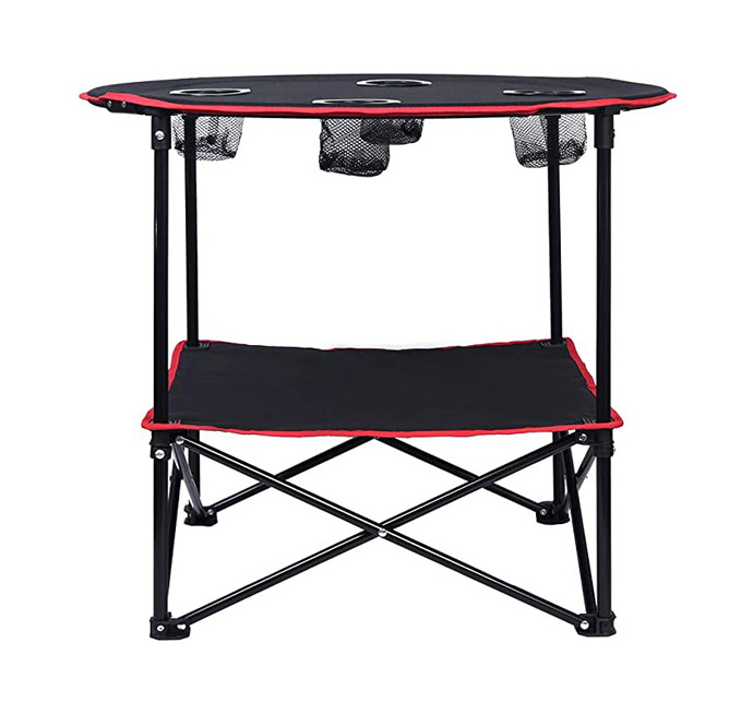 Outdoor Folding Round Table Cloth Portable Bbq Camping Picnic Table with Cooler Bag Wine Holders