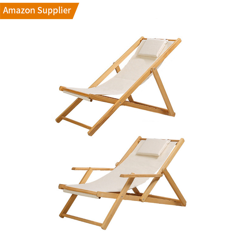 Customized Logo Foldable Recliner Camping Canvas Picnic Garden Outdoor Oxford Sunbathing Wood Deck Beach Chair