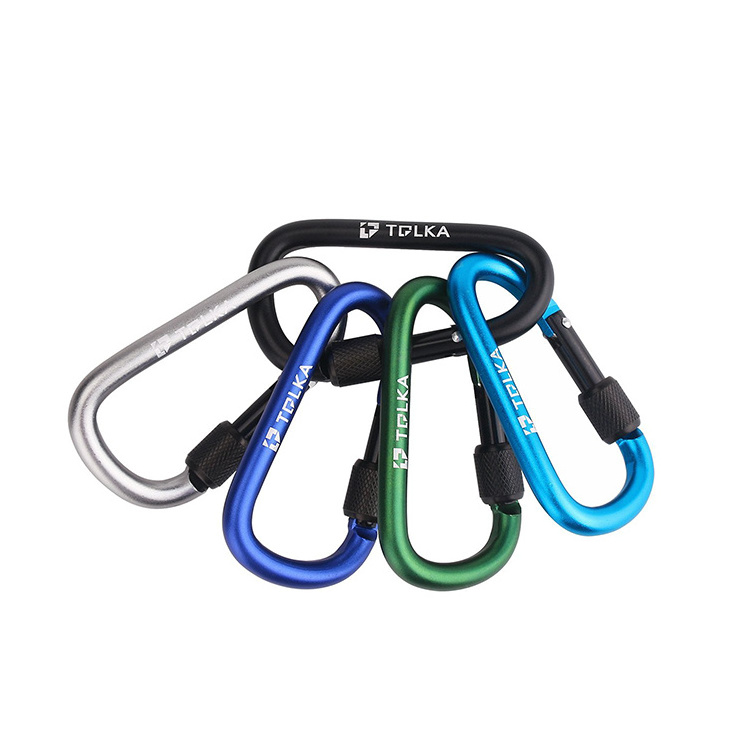 Aluminum alloy screw Locking Spring Clip Hook Outdoor D Shaped Keychain Buckle screwgate carabiner