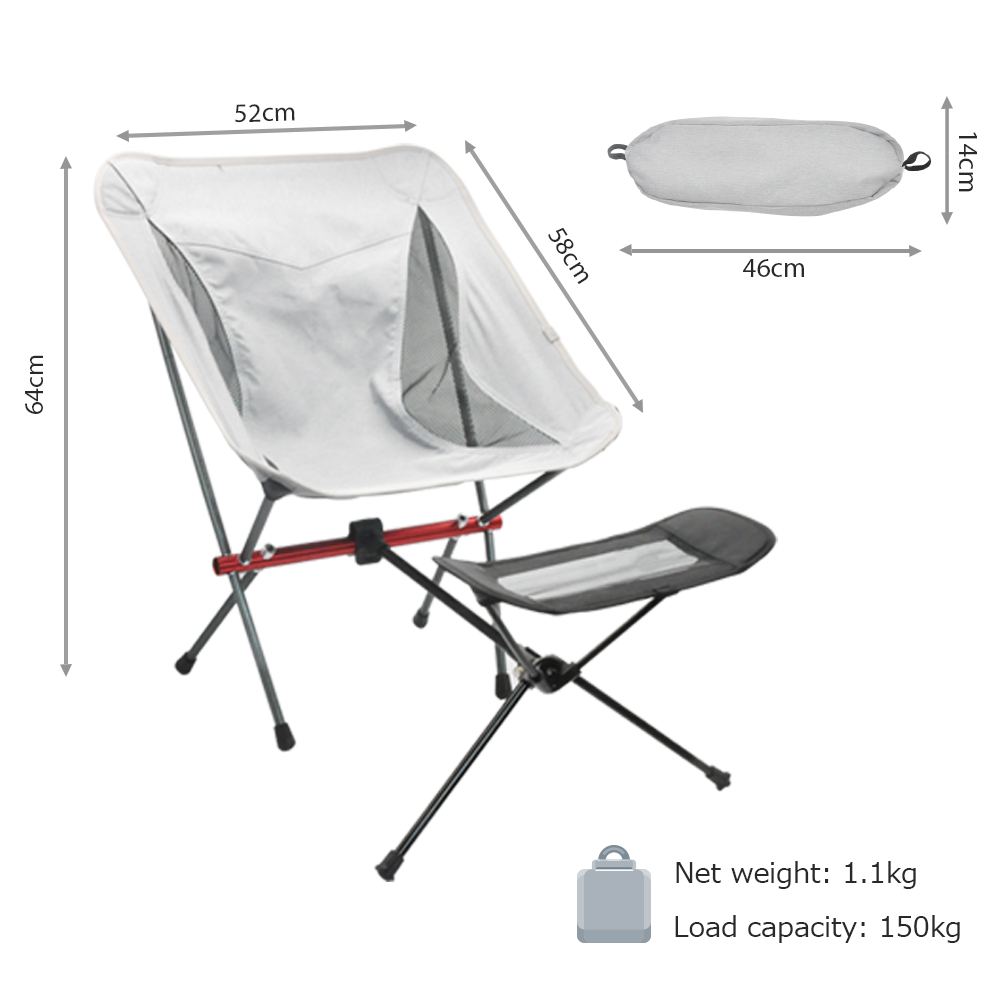 600D Oxford Cloth Aluminium 7075 Portable Super Light Folding Moon Fishing Beach Chair Camping Stool with foot  rest