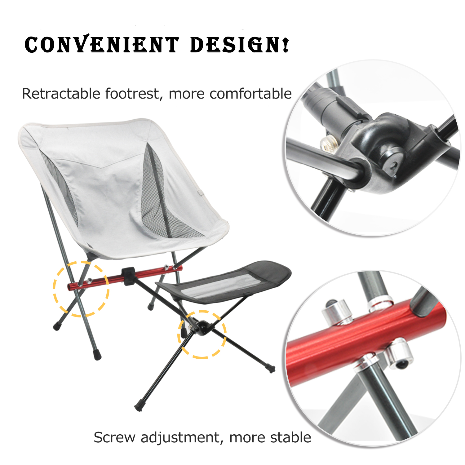 600D Oxford Cloth Aluminium 7075 Portable Super Light Folding Moon Fishing Beach Chair Camping Stool with foot  rest