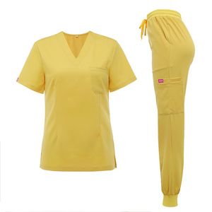 Hot Sale Short Sleeve Jogger Nurse Medical Scrubs Set Women Hospital Uniforms Custom Logo V Neck