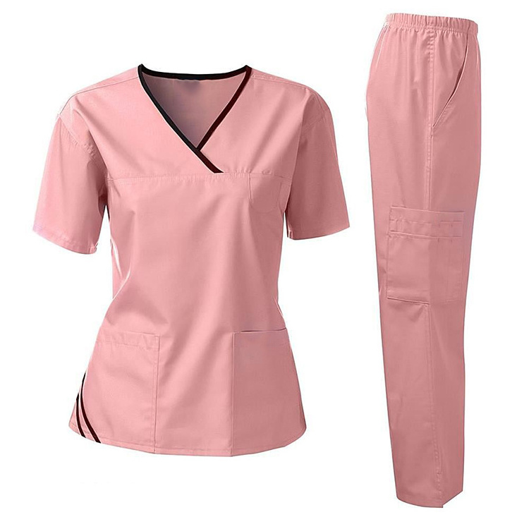 Hot Sale Short Sleeve Jogger Nurse Medical Scrubs Set Women Hospital Uniforms Custom Logo V Neck