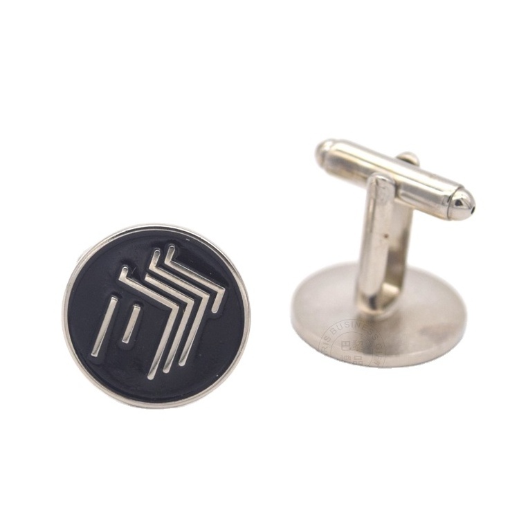 Custom engraved logo cufflinks silver 3D cufflink for men stainless steel