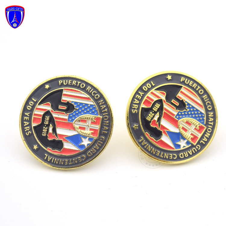 Wholesale Puerto Rico National Guard Centennial Lapel Pin Metal Soft Enamel Lapel Pin with Cusp