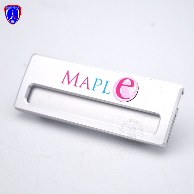 custom logo office company employee name plate cheap metal blank  name badge with safety pin back