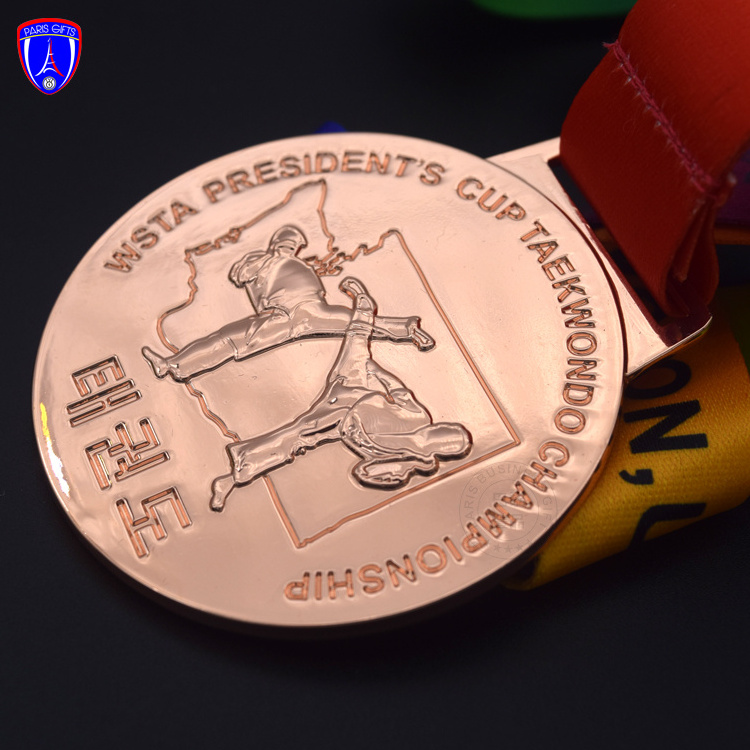 WSTA cup taekwondow championship medal shiny gold 3D award snowflake medal cheap trophy medal ribbon