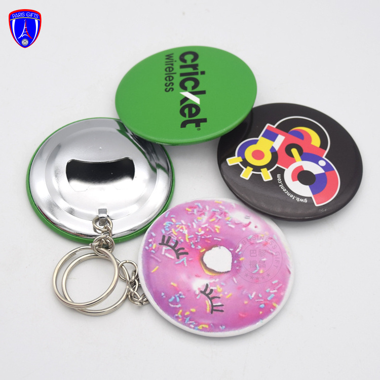 China manufacturer cheap button badge key chain button tin badge opener maker