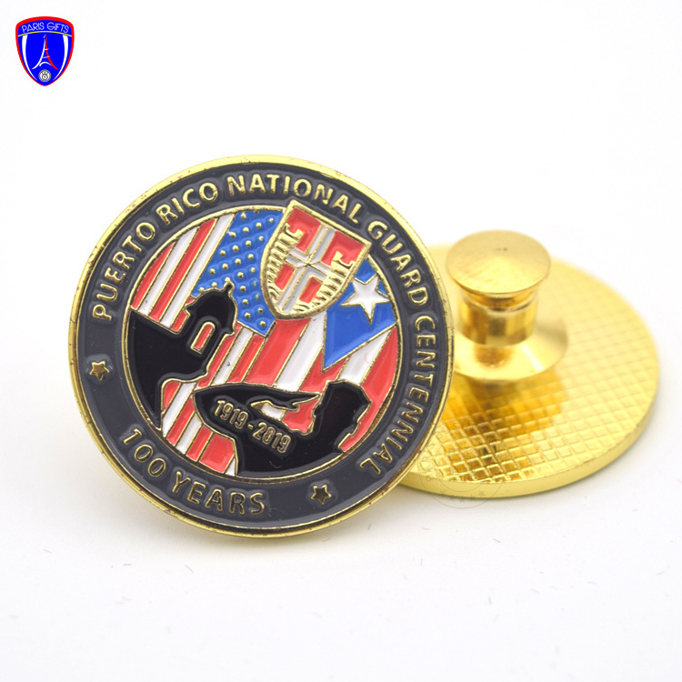 Wholesale Puerto Rico National Guard Centennial Lapel Pin Metal Soft Enamel Lapel Pin with Cusp