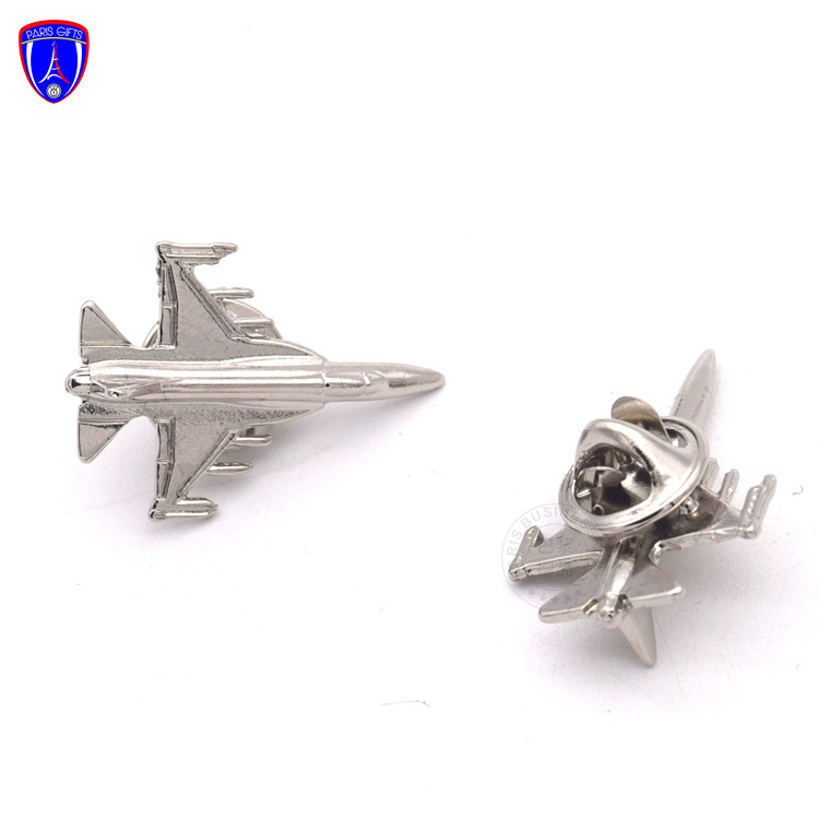 Pakistan  3D airplane enamel pin Shiny silver dyed metal enamel airline coat pins for air