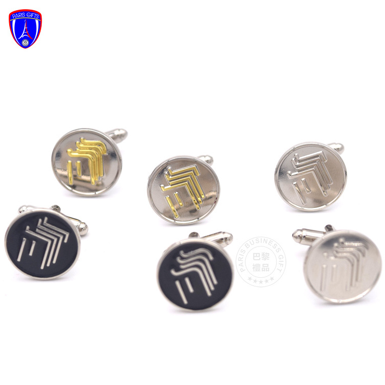 Custom engraved logo cufflinks silver 3D cufflink for men stainless steel