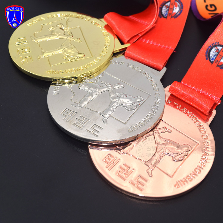 WSTA cup taekwondow championship medal shiny gold 3D award snowflake medal cheap trophy medal ribbon