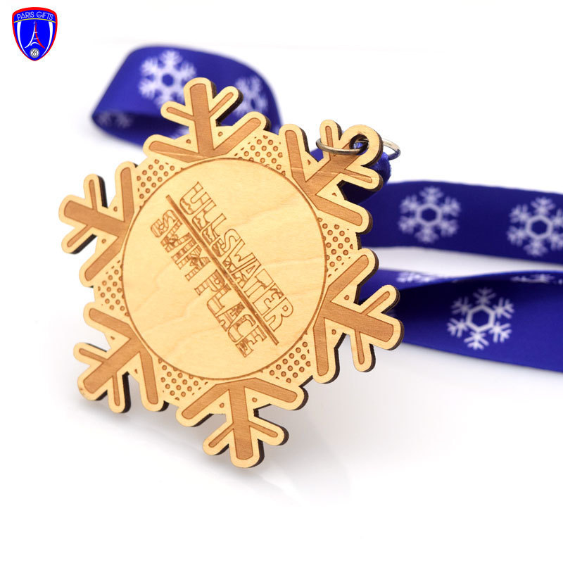 Cheap price custom UK winter cross swim wooden medals laser cut wooden medal souvenir sports medal with ribbon