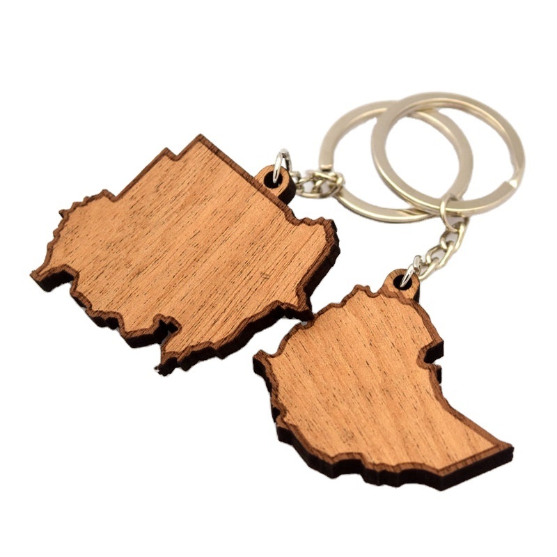 Customized Me ! Wood Home Keychain Blank Wood Metal Keychains Wooden Cross Keychains Manufacture