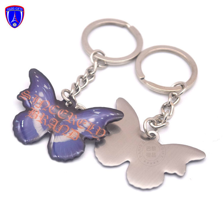 custom print butterfly shape epoxy design fashion keychains with key ring