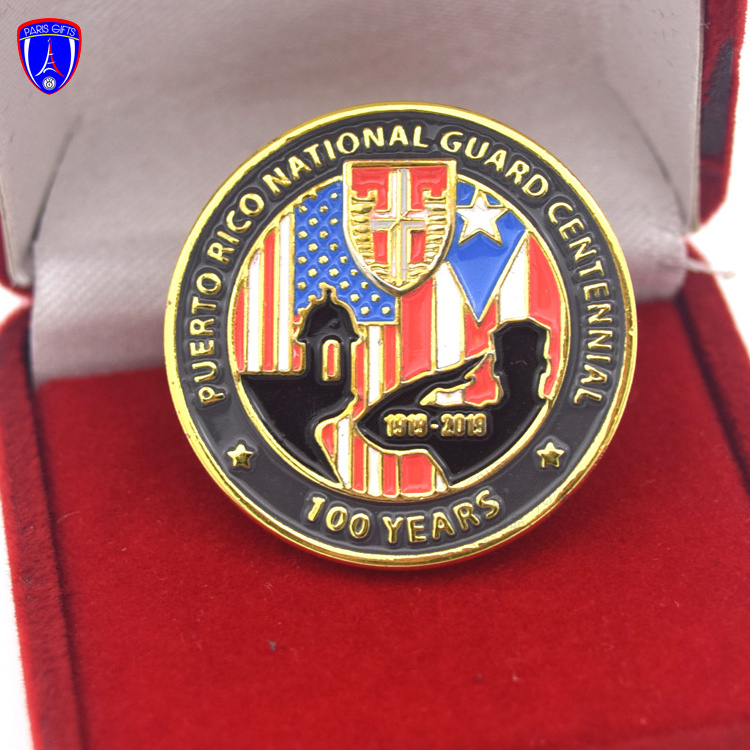 Wholesale Puerto Rico National Guard Centennial Lapel Pin Metal Soft Enamel Lapel Pin with Cusp