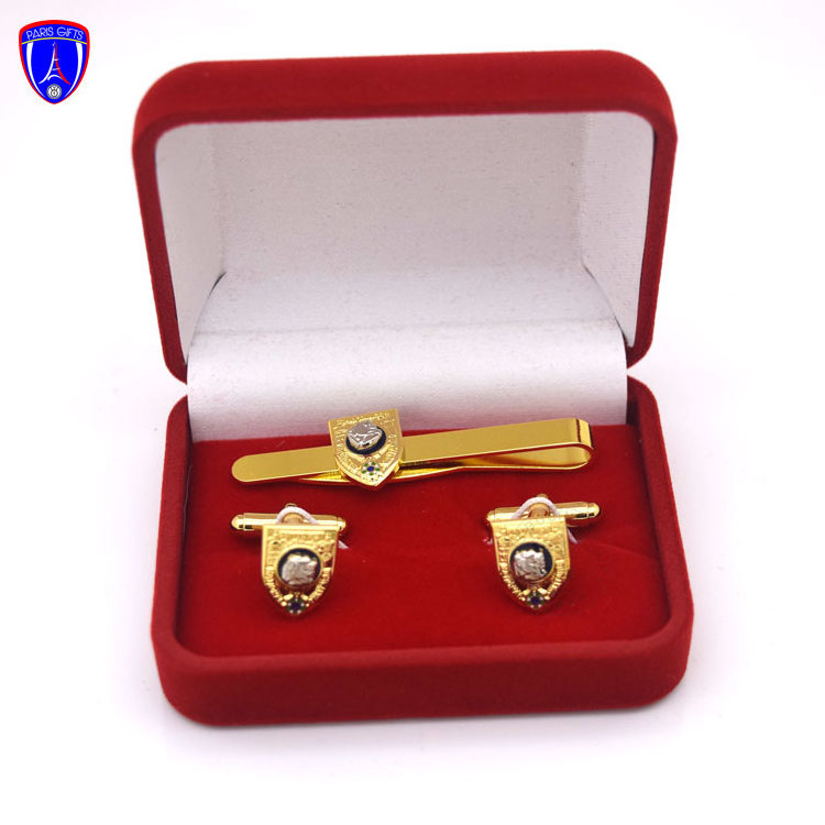 Manufacture Custom Metal Engraved Cuff links with Soft Enamel Diamond Logo tie clips